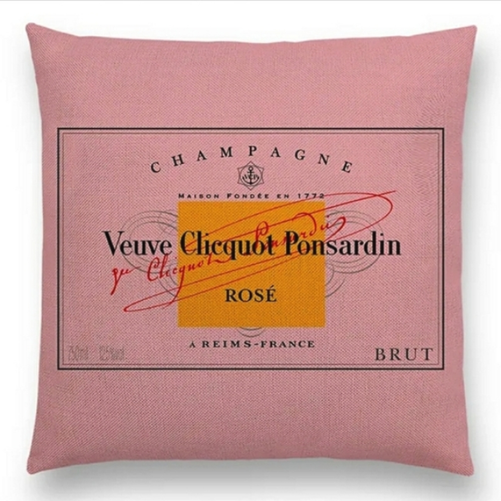 Home Deco Linen Blend Veuve Clicquot Ponsardin Rose' Champagne Brand Pillowcase